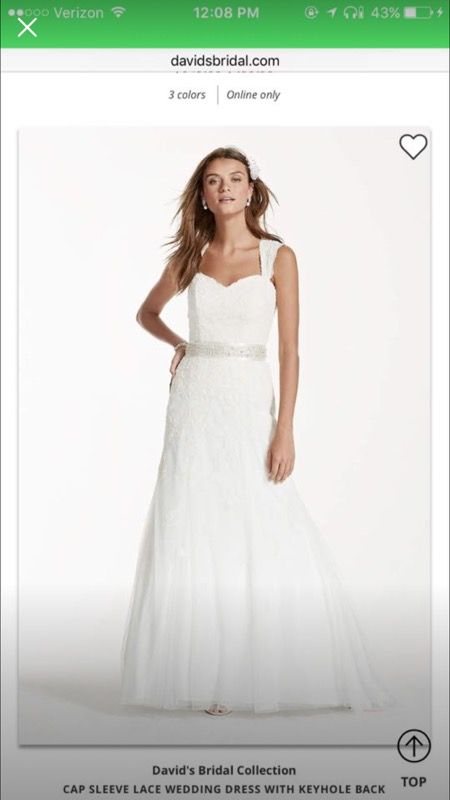 Cap Sleeve Lace David's Bridal Dress with Keyhole Back Size