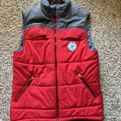 Adidas Puffer Vest - Red & Gray - M