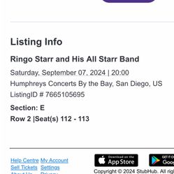 2  Ringo Starr Concert Tickets 