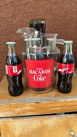 Enjoy Bacardi And Coke Glass Pitcher And Six Small FIFA Cokes From México.