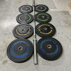 Bumper Plate Set 170 lbs Plus 45 Olympic Bar Brand New Still In The box