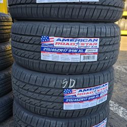 4 NEW TIRES 215/45ZR17 American Road Star  50k Miles Warranty $280  PLUS TAX 🐝 🛞 FREE INSTALLATION 🐝 🛞 