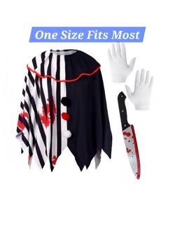 Bloody Clown Costume Poncho with Hat, Gloves, and Cleaver One Size Fits Most