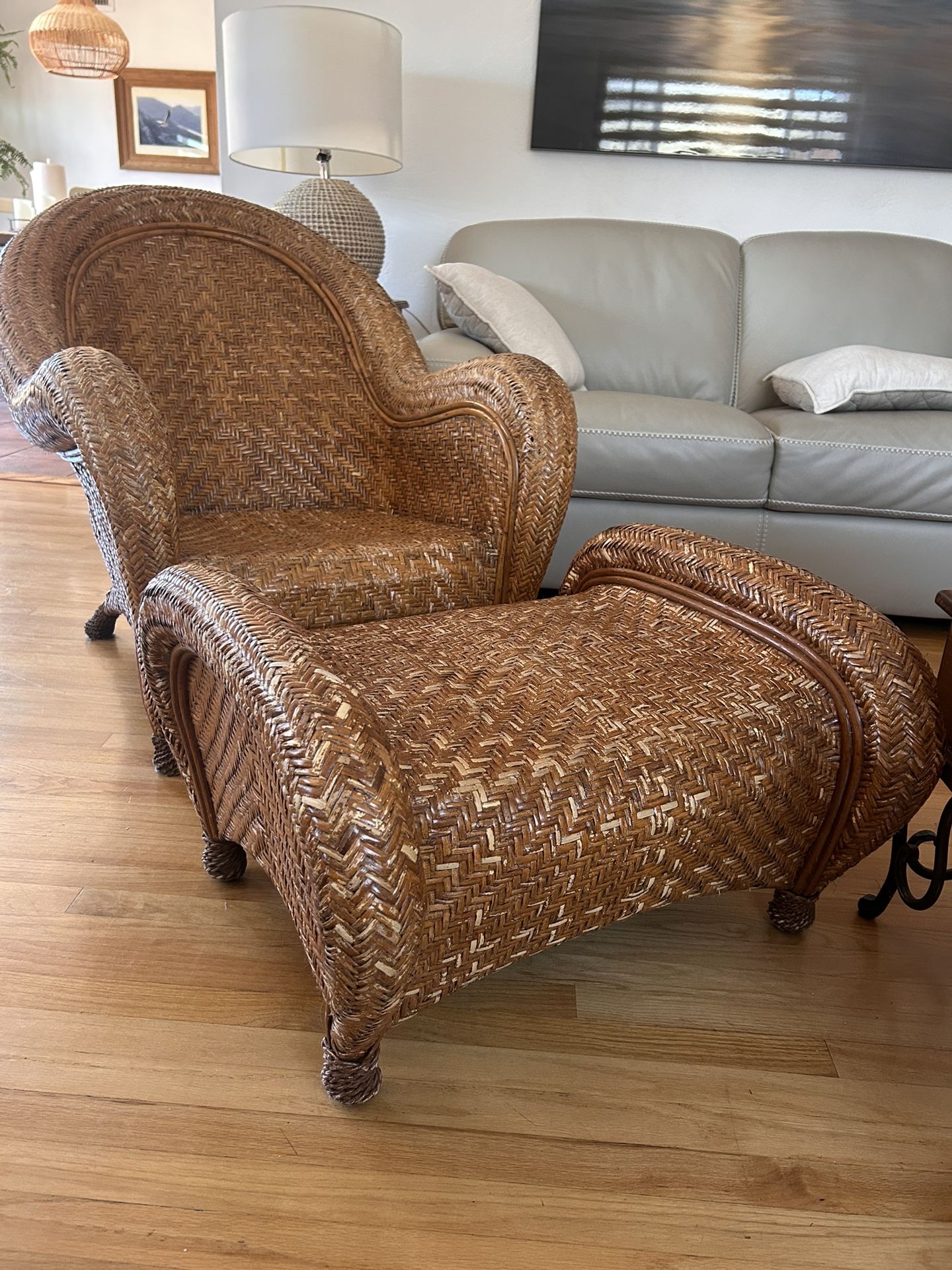 Wicker Chair And Ottoman Good Condition