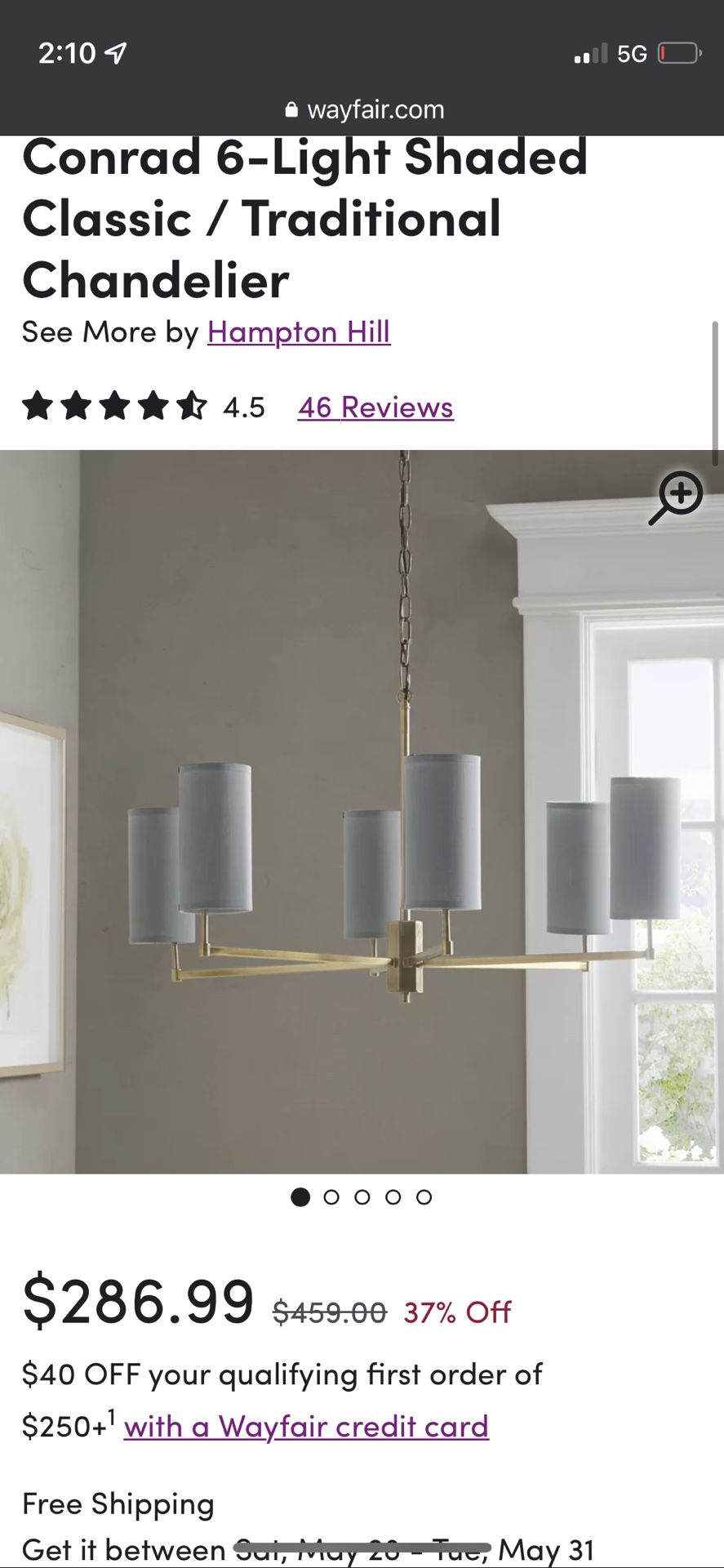 New Conrad 6-Light Shaded modern Classic / Traditional chic transitional grey lamp Chandelier hanging light from wayfair