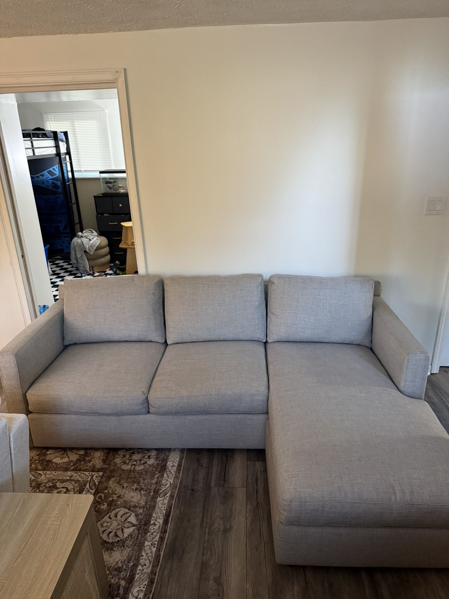 Crate & Barrel Couch With Reversible Storage Ottoman