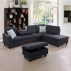 New Sectional + Storage Ottoman  — Left or Right Chaise — Delivery Only