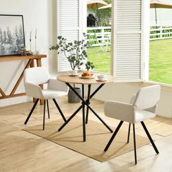 Homy Casa Hare 3PC Dining Table Set 31.5” Walnut Table With 2 Swivel Brown Dining Chairs