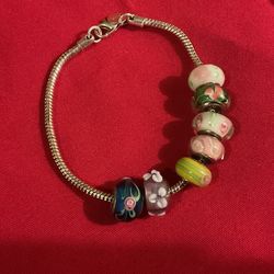 7” Sterling Silver 925 Floral Charm Bracelet 