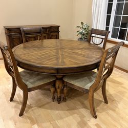 Solid Wood 60 inch Round Table&Chairs