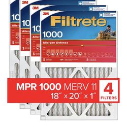 Filtrete 18x20x1 AC Furnace Air Filter, MERV 11, MPR 1000, Micro Allergen Defense, 3-Month Pleated 1-Inch Electrostatic Air Cleaning Filter, 4 Pack (A