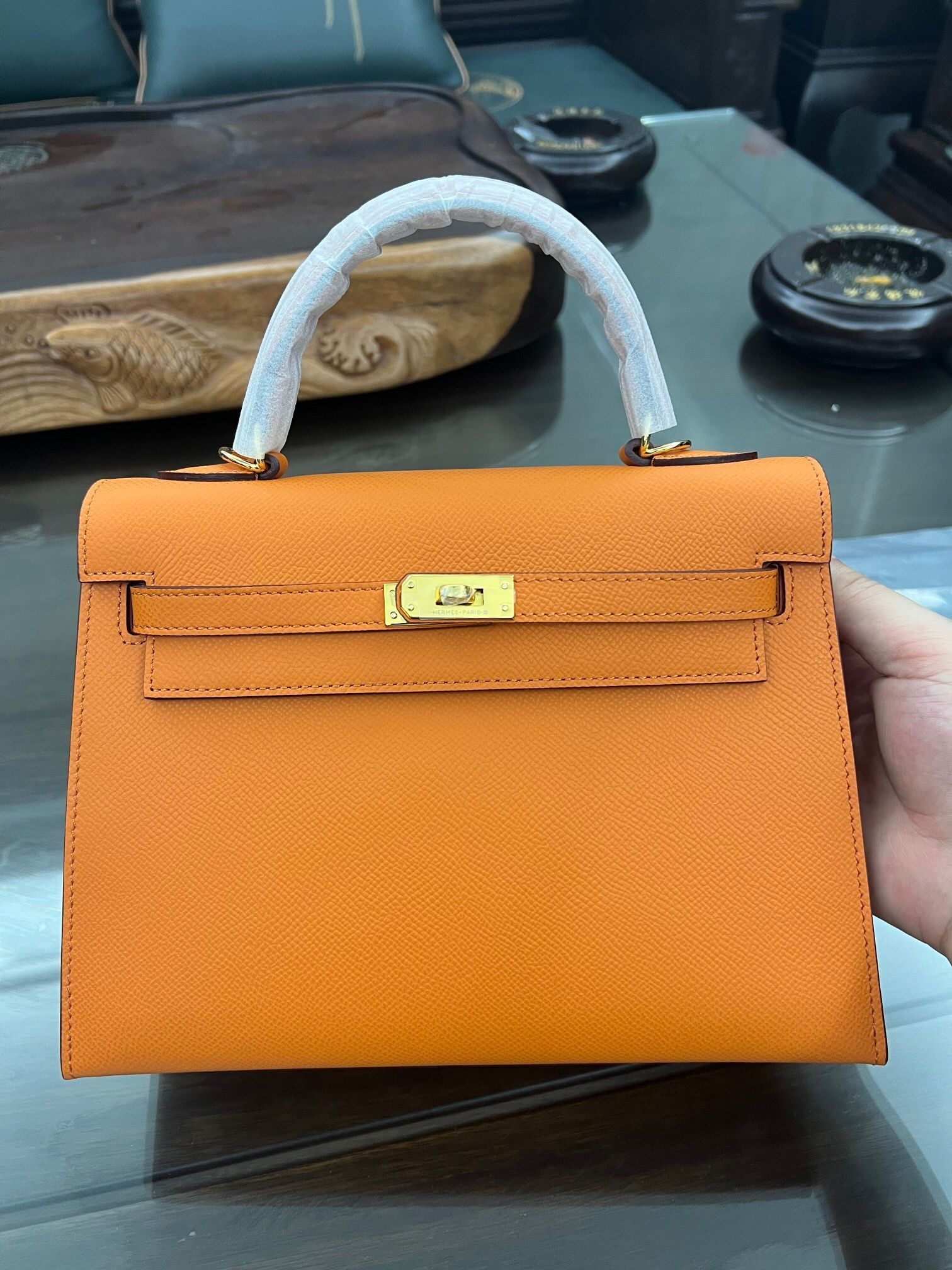 Kelly 25cm Classic Epsom Leather Orange Gold and Silver Buckle(off0808)91