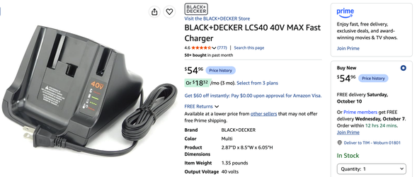 Moving, Must GO TODAY! • BLACK+DECKER LCS40 40V MAX Fast Charger *Retails Over $50
