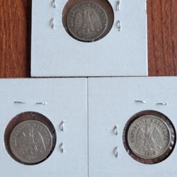 🇲🇽🇲🇽3 Low Mintage Mexican 10 Centavo Silver Coins