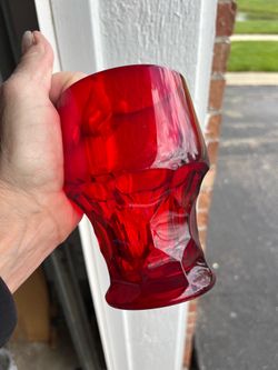 Red glass dishes, and cups