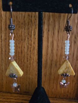 Unique Butterfly Drop Earrings w/ Copper & Natural Stones