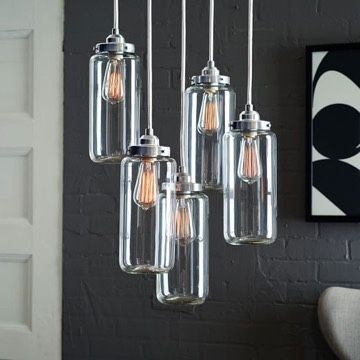 West Elm Organic Glass Brushed Nickel Chandelier, 5 Jar,...