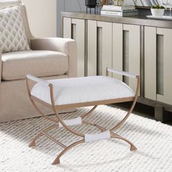 Comfort Pointe Norwich Accent Bench White: Upholstered Rectangle, Metal Frame, Foam Cushion