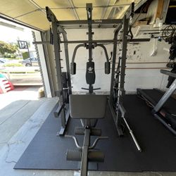 Vesta Fitness Smith Machine 2001 w/Bench Attachment | 230lb Bumpers Weights | 7ft Olympic Bar | Fitness | Gym Equipment | FREE DELIVERY 🚚 