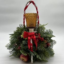 Retro Holiday Centerpiece With 2 Flawless Amber Votive Candle Holders