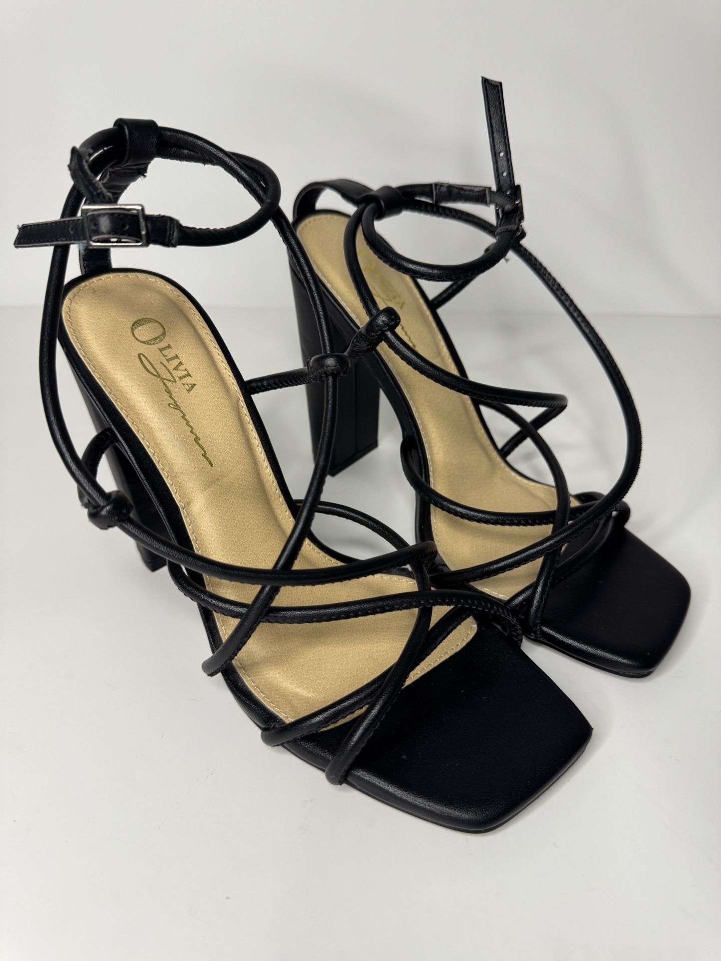 Strappy Black Block Heel Sandals Size 8