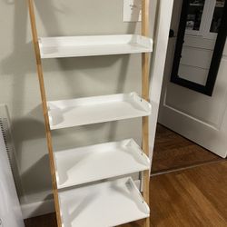 Ladder Shelf 4-Tier Bookshelf – Storage Rack Shelves Wall Leaning Shelf Unit,FreeStanding Plant Flower Stand, Corner Display Bookcase for Living Room,