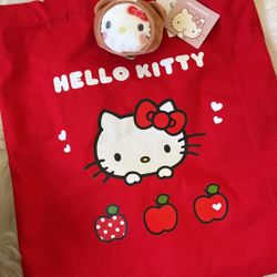Hello Kitty Tote Bag And Keychain