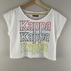 KAPPA Women’s White Multicolor Stitch Work Graphic Short Sleeve Cropped Tee