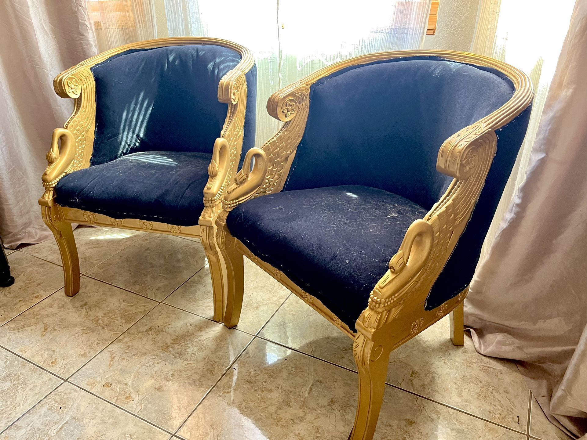 French Empire Style Barrel Back Swan Chairs - PROJECT CHAIRS