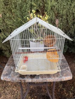 White Wire Bird Cage with Accessories