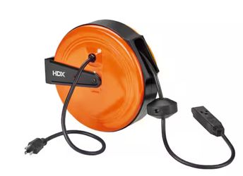HDX 30 ft. 16/3 Retractable Cord Reel with 3 Grounded Outlets, Orange