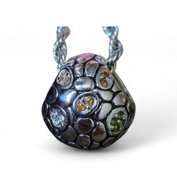 Lia Sophia silvertone pendant w/ colorful zirconias  and rope necklace.17-20.5"