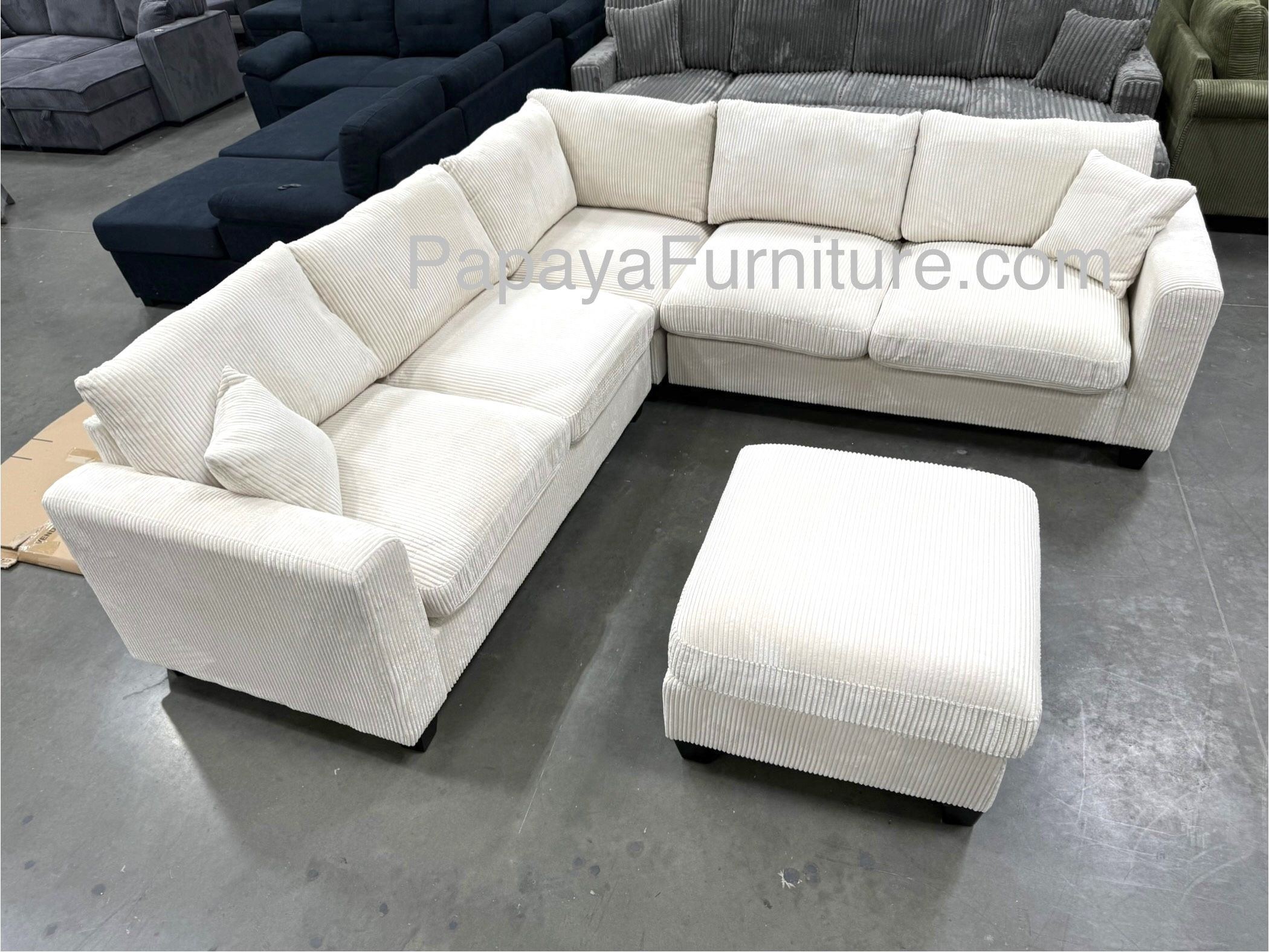 New Ashley Ivory Sectional And Ottoman, Plush Sectional, Couch, Sofa, Corduroy Sectional Couch, Sectionals, Beige Sofa, Ivory Couch, Living Room Sofa