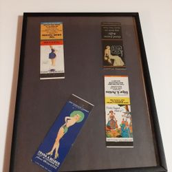 Framed 1920s ephemera  match book covers