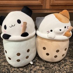 Big Boba Tea Plushies - Panda and Kitty
