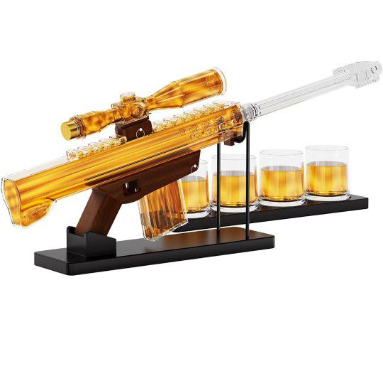 New! 22 Ounce Whiskey Decanter Set and 4 Glasses with 5 Ounce Observation Telescope, Unique Birthday Gift Ideas for Him, Liquor Dispenser