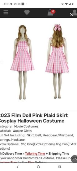 Pink Plaid barbie Cosplay Costume Dress
