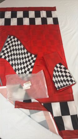 Kids Race Car Valance Narrow Window Curtain Panel Red Checkered Racing 21x43
