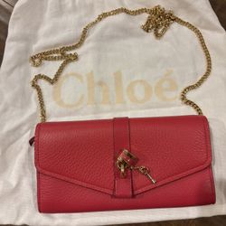 Brand New Chloé Leather Wallet on Chain – Red (With Tags)