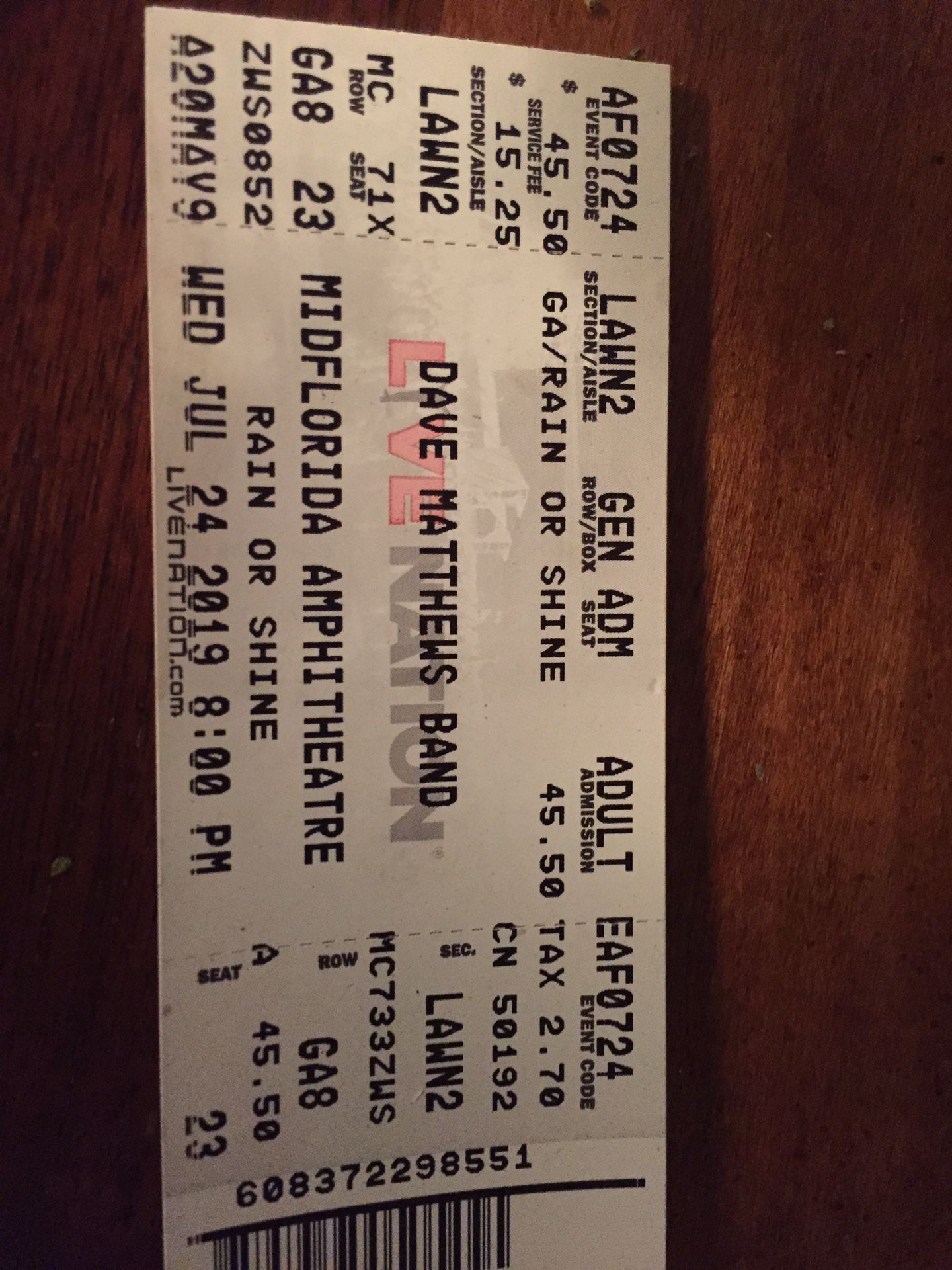 Dave Matthews ticket