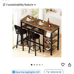 Dining Table Set For 2, Rustic bar Height With Counter Stools