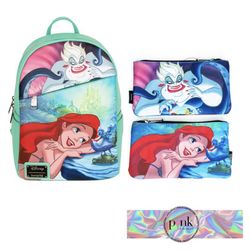 The Little Mermaid Mini Backpack and Coin Purse- Loungefly Pink a la Mode Exclusive