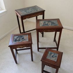 Vintage Asian Nesting Tables (Set of 4) – Hand Carved