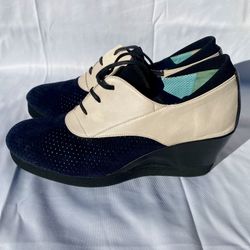 Thierry Rabotin 'Celtic' Two-Tone Wedge Oxford Women’s Shoes Size 38-1/2