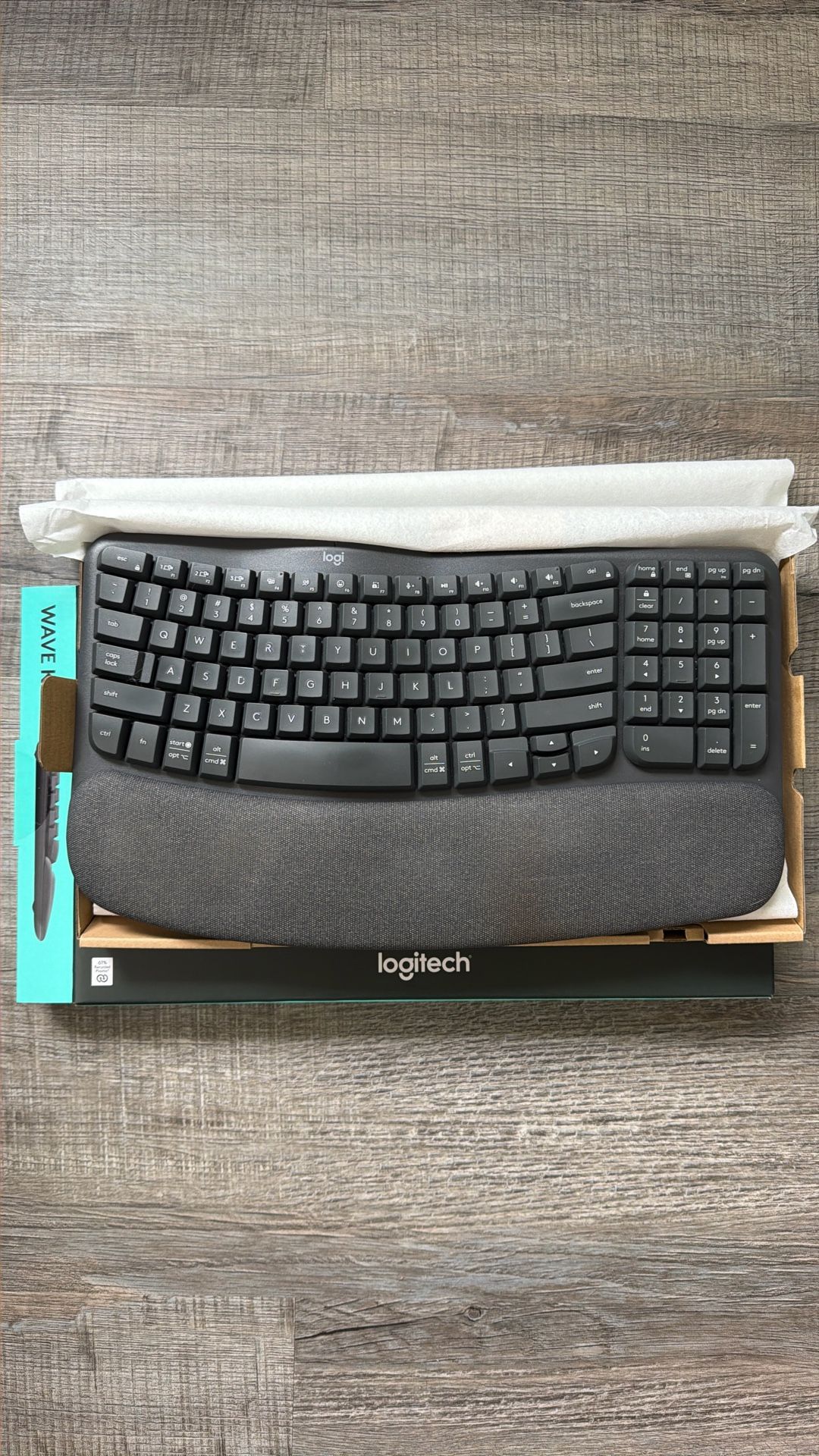 Logitech Wave Keys Wireless Ergonomic Keyboard with Cushioned Palm Rest, Graphite