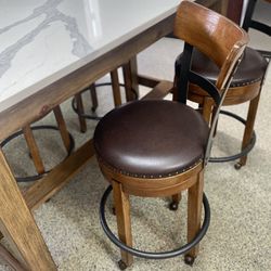 Reduced 65%! Dining Furniture Quartz Tall TABLE & 4 Padded Swivel BARSTOOL CHAIRS. Exc Stunning!