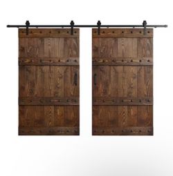 COAST SEQUOIA 84”x 84” Paneled Dark Walnut Pine Wood Double Barn Door with Hardware Kit