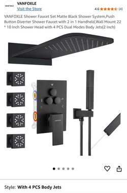 Wall Mount 22 * 10 Inch Shower Head with 4 PCS Body Jets Shower Faucet Set Matte Black Shower System (Rough-in Valve Body and Trim)