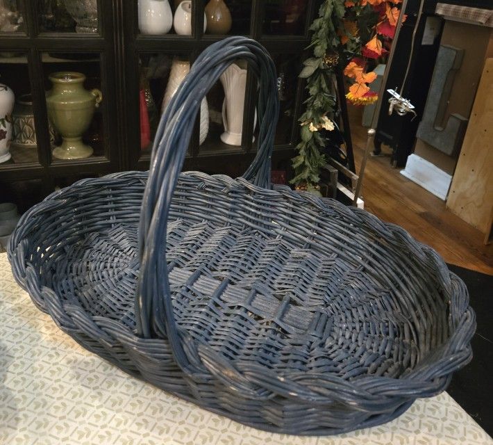 Large Vintage blue oval basket with handle
