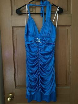 Blue Ruched Mini Dress